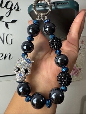 Halloween Bling Skeleton Head Charm Phone/Key/Bag Chain  #P644